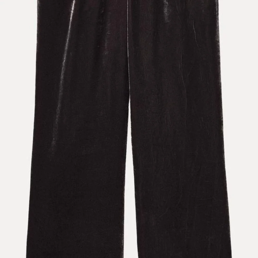 Zara Velvet Wrap Top‎ and Wide Leg Pants Set Dark Brown Womens Size Medium